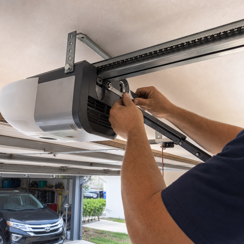 Garage door opener adjustment by technician